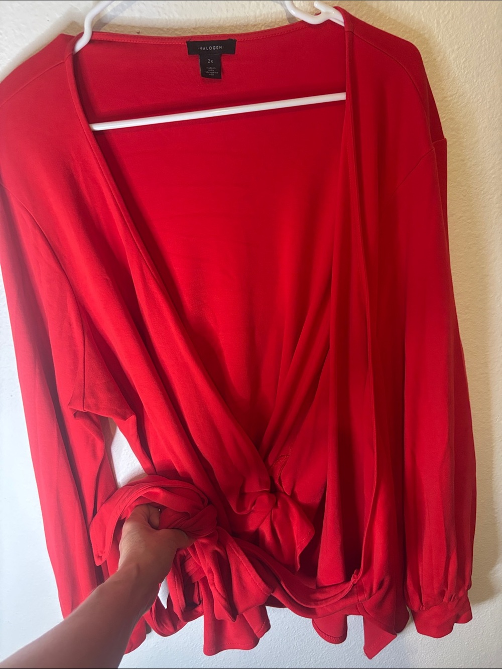 Halogen Red Tie-Waist Wrap Blouse Pimacotton